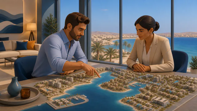 مشتري ومستشارة يقارنان نموذجاً لأحياء الغردقة الساحلية
